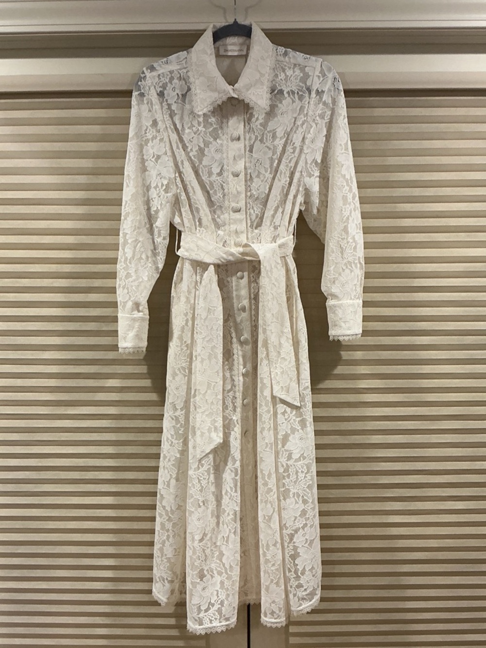 NWOT Zimmermann Cream Floral Lace Buttoned Midi Dress, Size AU 2 = M